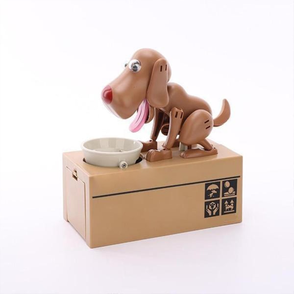 Little Dog Puggy Bank Robotic Coin Munching Toy Brown