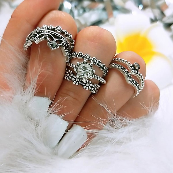 7 stk Kvinner Bohemia Vintage Punk Band Knuckle Midi Ringer Finger Smykkesett Gave