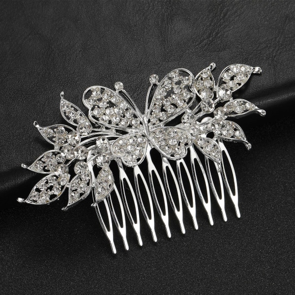 Hårkam Legering Innlagt Rhinestone Butterfly Leaf Comb Daglig Uformelt Hodeplagg 6