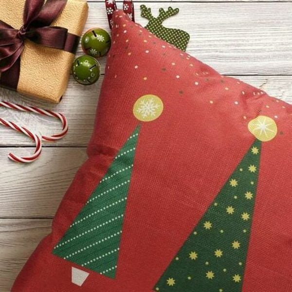 Julkuddfodral, 18 x 18 tums linnekuddfodral Juldekorationer till soffa Bäddsoffa Röd Heminredning Set med