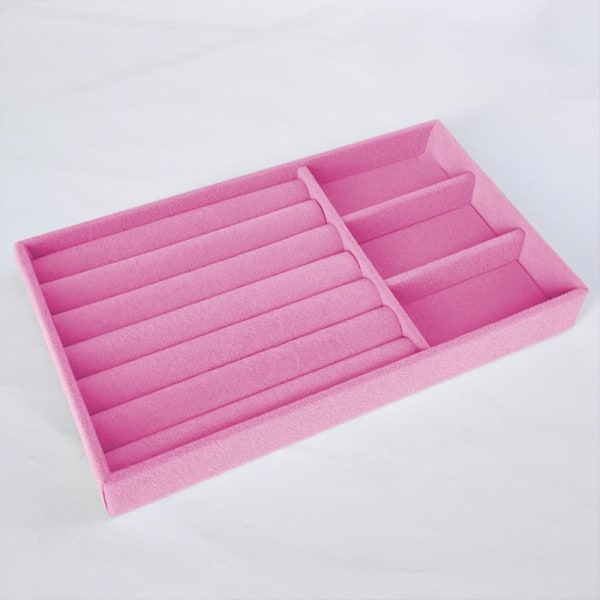 Firedelt smykkeskrin, smykkebakke med flocket stof Pink
