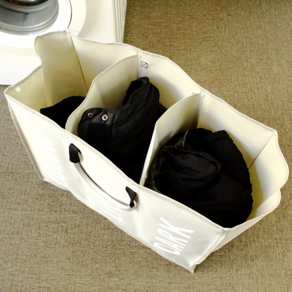 Vasketøjskurve med 3 rum, sammenklappelig vasketøjspose, sammenfoldelige vaskebeholdere med stor kapacitet - Grå,