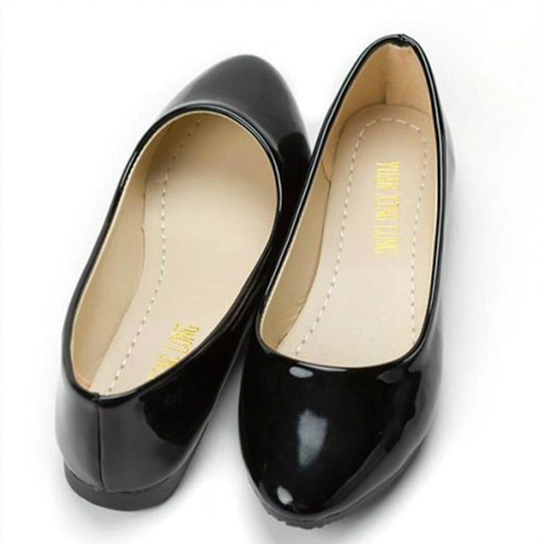 Kvinder Flat Pumps Slip On Ballet Loafers Sko Black 38.5