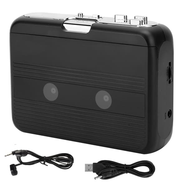Bærbar Bluetooth Kassettspiller FM Radio Auto Reverse Funksjon Noire