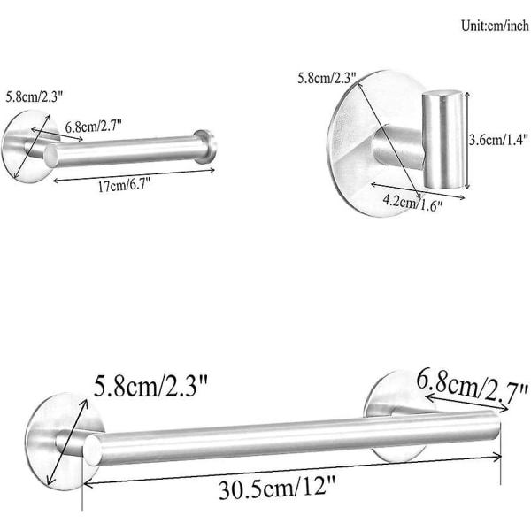 3 selvklebende baderomstilbehør, 30 cm håndklestativ med toalett og krok Papirdokking, gull børstet børstet