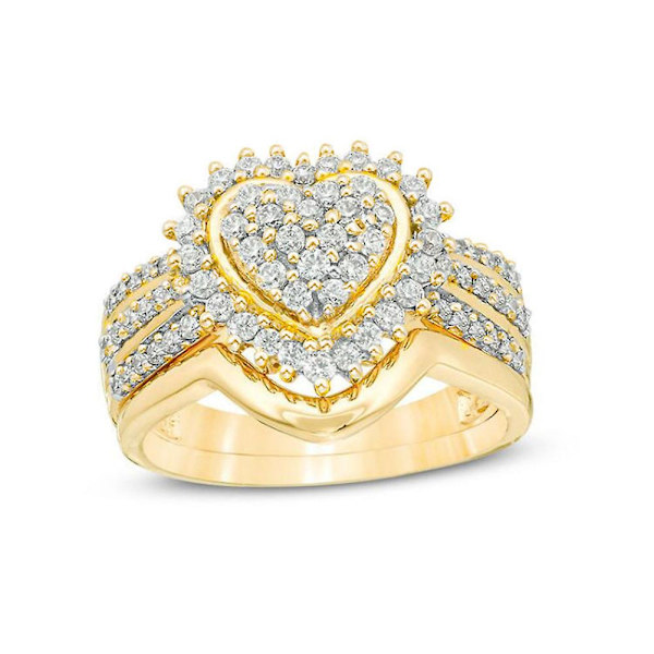 Mode Kvinnor Cubic Zirconia Inlagd Hjärta Finger Ring Bröllopsfest Smycken Present Golden US 8