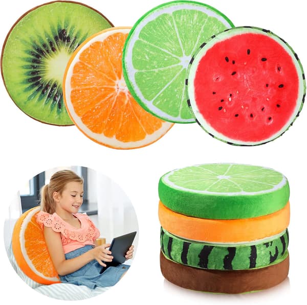 [qg]4 stk. 15,7 tommer runde fruktputer, utstoppede dekorative puter 3D Wat