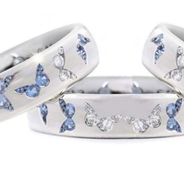 Muoti Naisten Butterfly Cubic Zirkonia upotekoristeinen sormus hääjuhla koruja Pink and Blue US 6