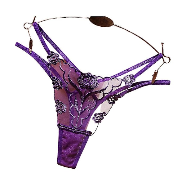 Sexig G-String Dam Broderi Strings Underkläder Trosor Purple