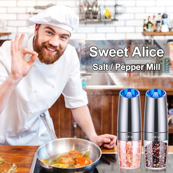 Gravity Electric Pepper Mill, Justerbar Grovhet Salt- och Pepparkvarn, Batteridriven med LED-ljus, Automatisk One-