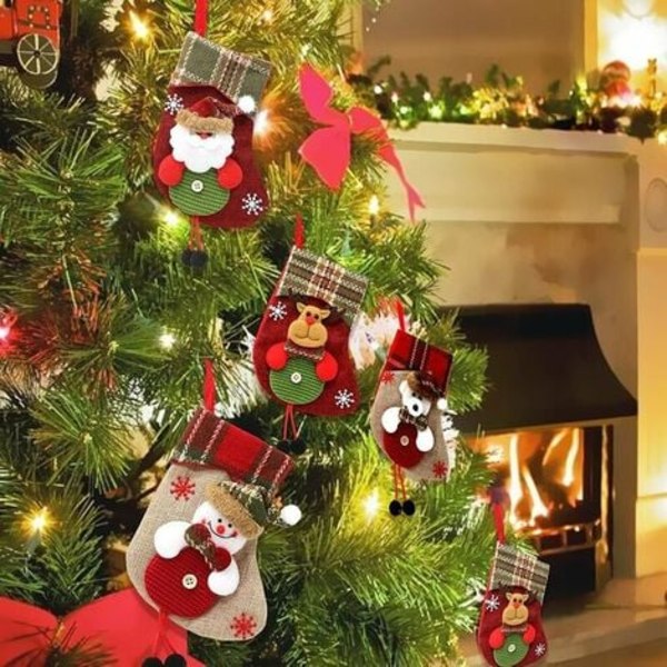 Julstrumpor, set med 4 julstrumpor, julstrumpor att hänga jultomten Rendeer Sn