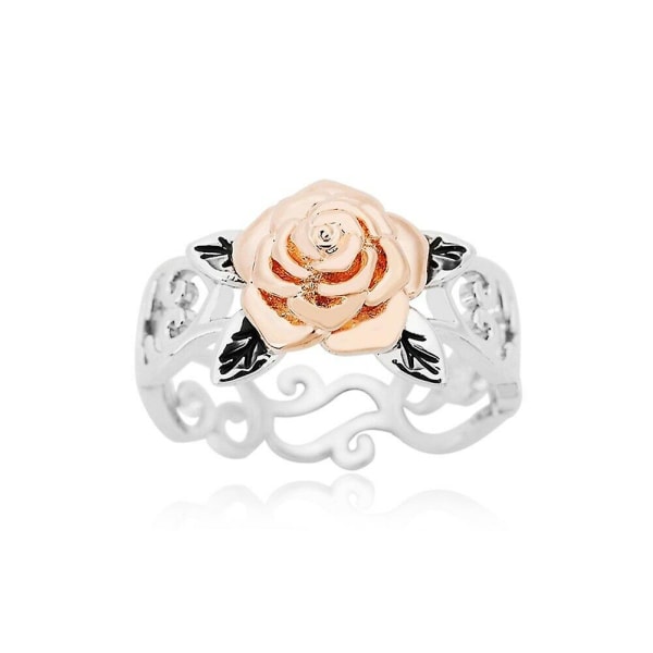 Elegant Two Tone Women Rose Flower Hollow Band Finger Ring Bröllop Smycken Gift US 8