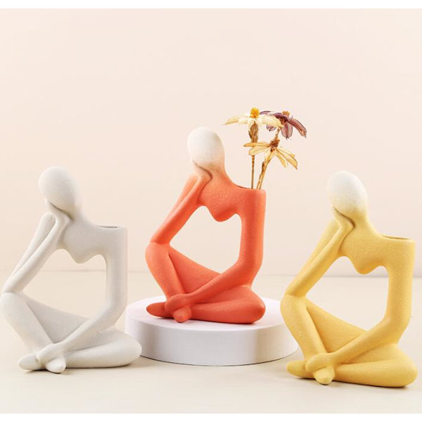 Tänkare (mandelgul) Frostad Abstrakt Morandi Kreativ Keramik Vas Konstfigur Enkel nisch Hydroponisk Blomma Device Fresh Girly Style Hemdekorat