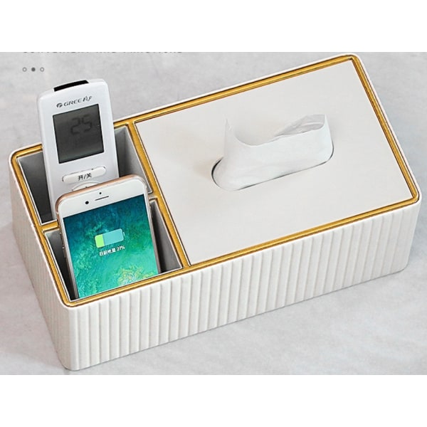 Tissue box stue lys luksus high-end enkel moderne italiensk stripe kreativ salongbord oppbevaringsboks fjernkontroll (hvit italiensk stripe dobbel