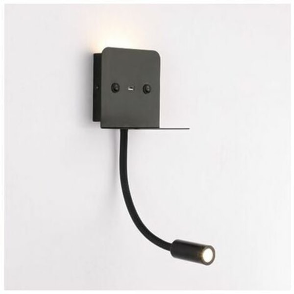 3W "Slange" led væglampe + læselys med usb port | Sort - Sort