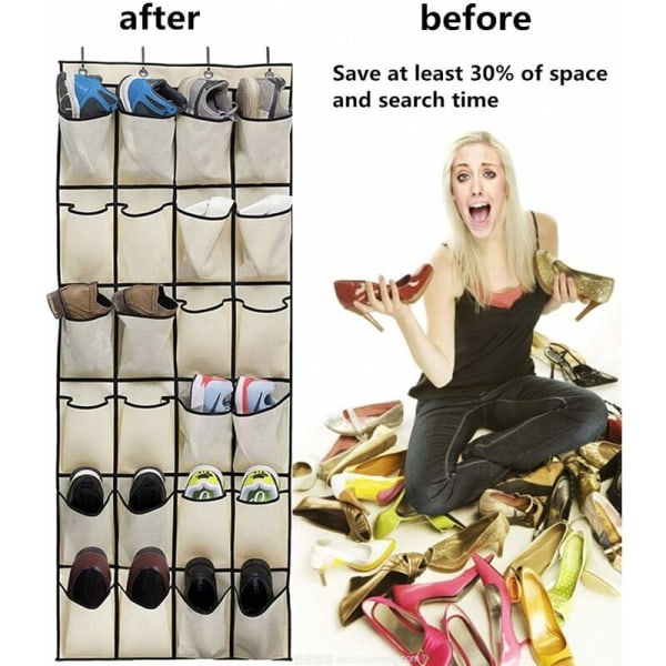 24 rutenett beige full non-woven hjemmelomme oppbevaringspose sko hengende veske