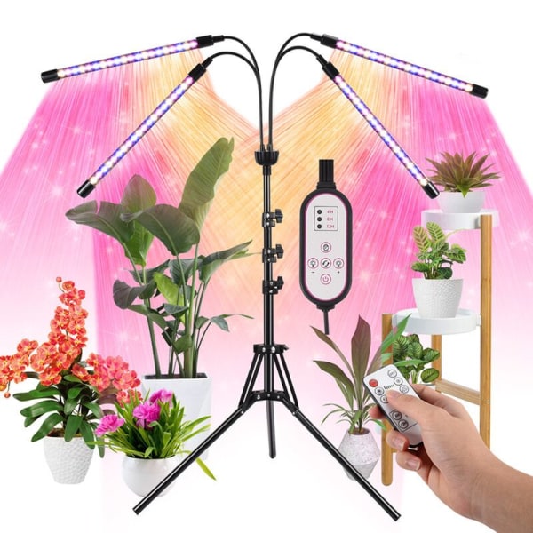 Plantelys, vekstlys med stativ, 80 lysdioder Plantehagebruk Grow Light Blomstrende 4 Hoder Full Spectrum Grow Light,