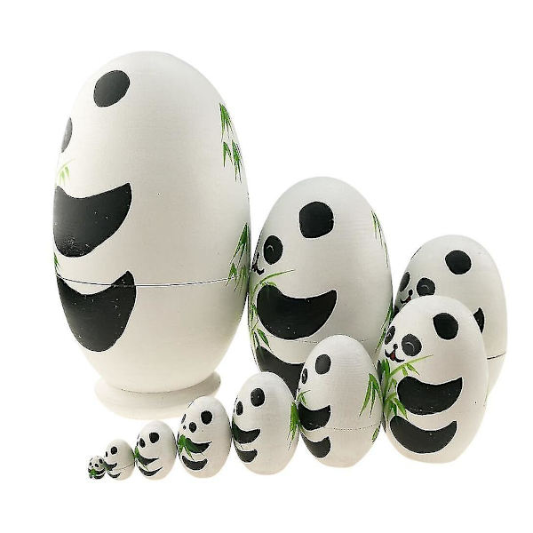 Sæt 10 stk Cute Panda Egg Shape Træ stablelegetøj