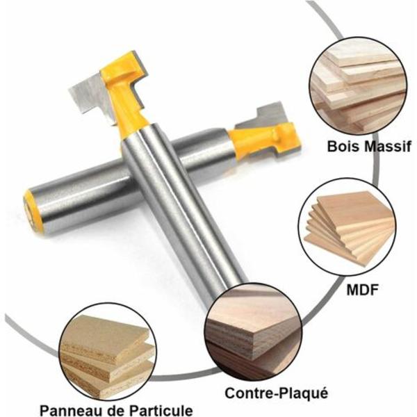 2 STK 8 mm skaft T-slids fræser Bit Sæt Træskæring T-slids Træbearbejdning T-slids fræsere til 9,52 mm og 12,7 mm sekskantbolt Yello