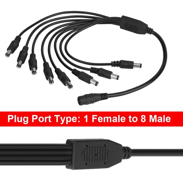 5,5x2,1 mm hun til 8 han strømsplitter adapterkabel til CCTV-kamera