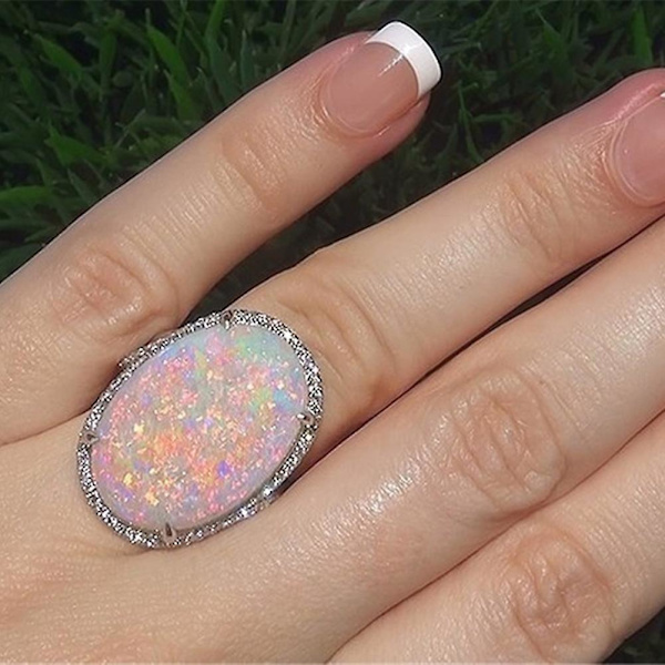 Kvinnor lyser konstgjord opal sten fingerring bröllopsförlovning smycken present US 12