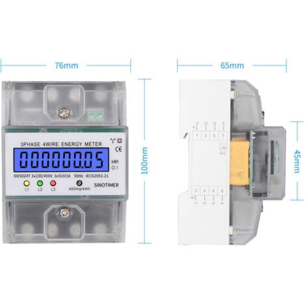DDS024 5-100A 380V 50Hz enfas AC amperemeter med LCD-display, transparent case