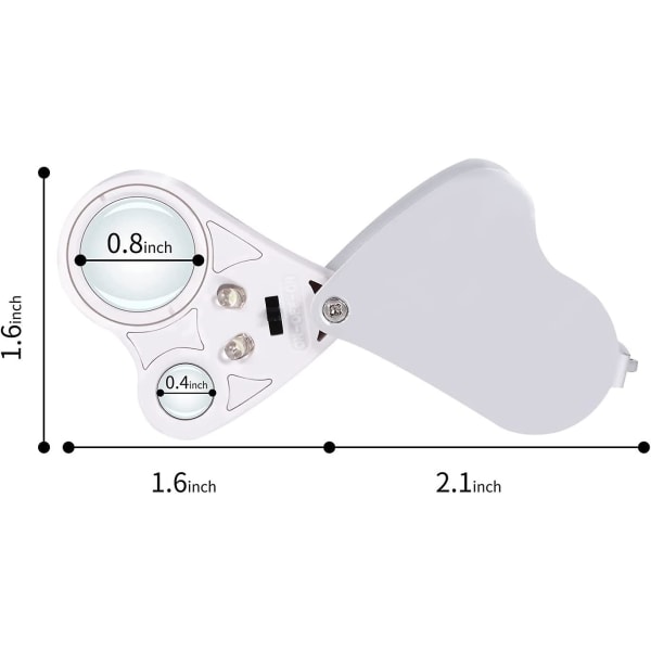 Bærbar LED-opplyste smykkeforstørrelsesglass 30x 60x håndholdt dobbel linse øyeforstørrelsesglass Mikromikroskop med nøkkelring og snor