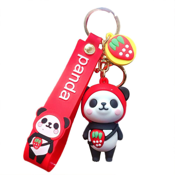 Söt Panda nyckelring nyckelring docka kreativa djur nyckel hänge Red Strawberry