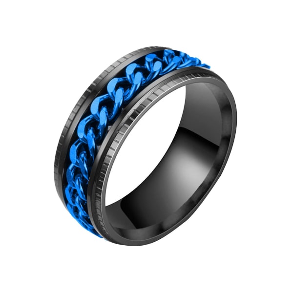 Mænd Ring Simple høj poleret mode smykker Roterende kæde indlagt finger ring til fest Blue US 11