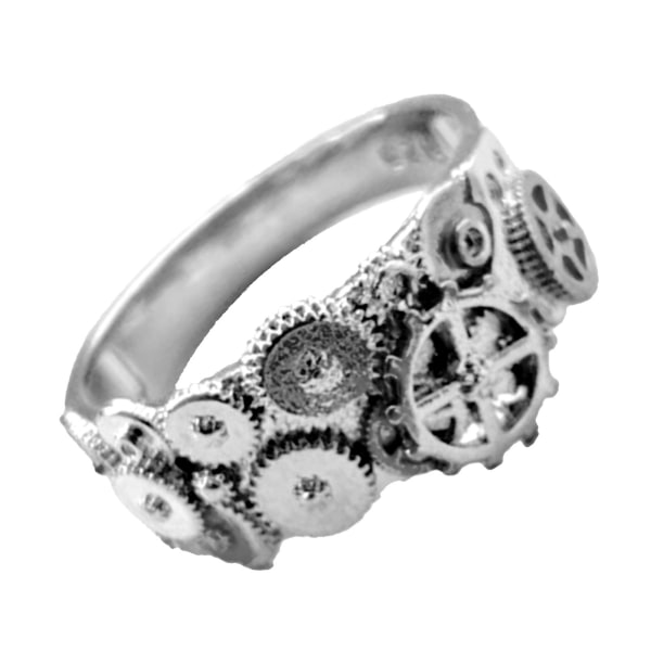 Smycken Ring Geometrisk Form Dekorativ Vintage Clockwork Gear Finger Ring För bröllopsdag Silver US 10
