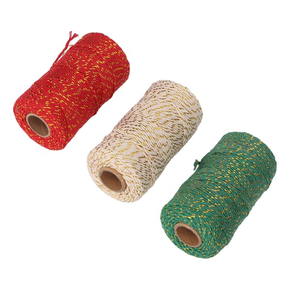 3 Rullar Julgarn 2mm Diameter 100m Längd Varje Klippbar Lättviktig Present Snöre DIY Förpackning