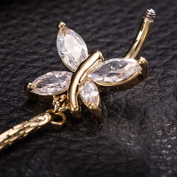 Elegante sommerfuglpiercinger Smykker Sexy navle-ring for kvinner Lang duskstang Gull Dangle Body