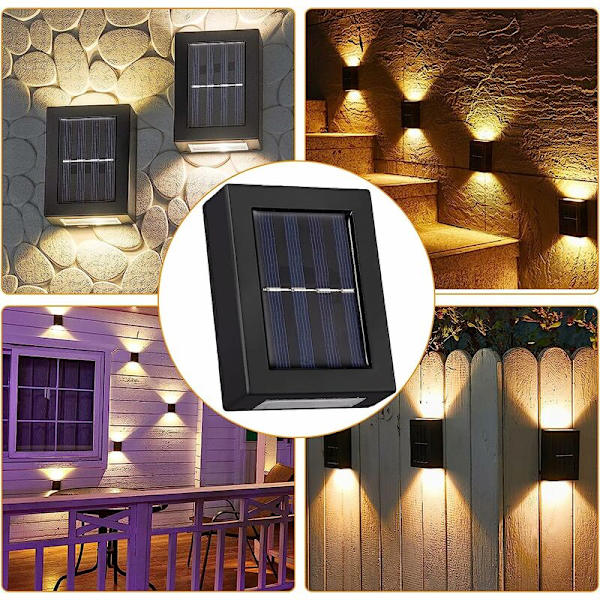 Solar Lights Outdoor 2stk Vanntett Outdoor LED Vegg Light Up and Down Solar Lights for Garden Patio Garasje Driveway - Varmhvit,