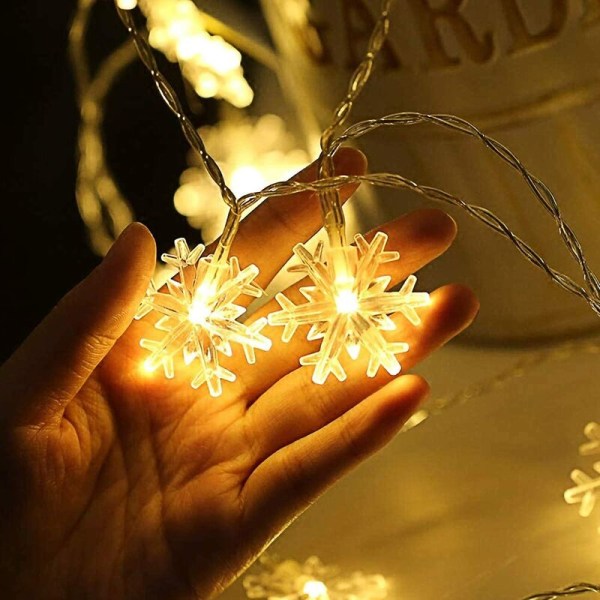 Lämpimän värinen lumihiutale akkumalli, jossa vilkkuu 6 metriä 40 valoa joulukuusen koristelu, sisä- ja ulkokäyttöön, h
