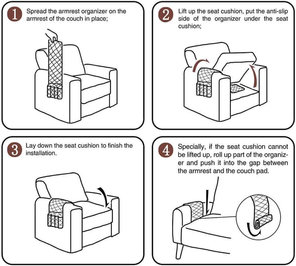 Lenestol Armlene Organizer, Sofastol Beskyttelsesdeksel Coffee