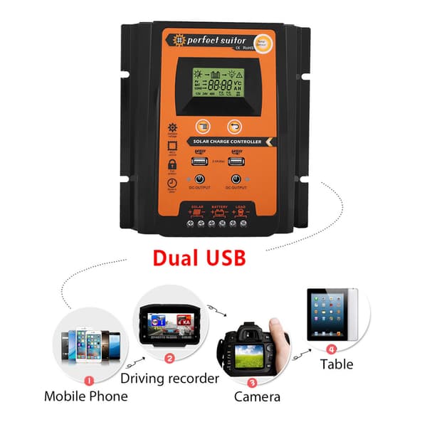 Solar Charge Controller 12V 24V 50A PWM MPPT Dobbel USB LCD-skjerm