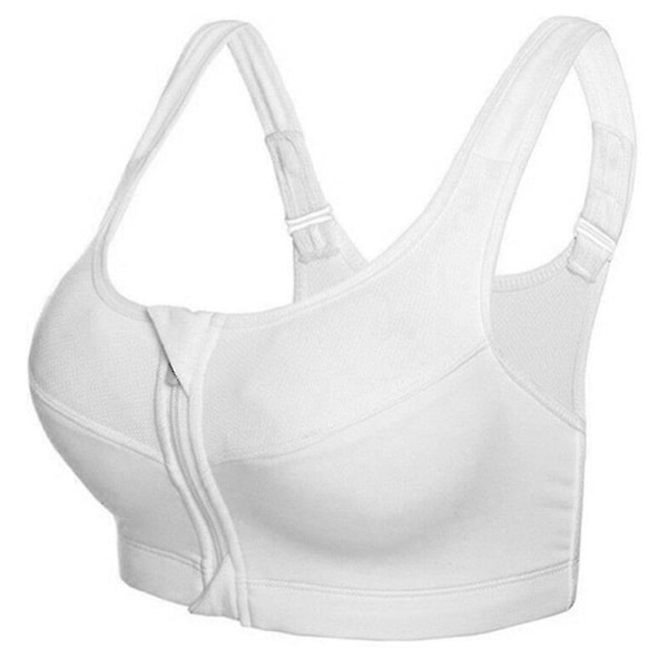 Kvinnor Front Zip Workout Sport Yoga Racerback Non Wired BH White XL