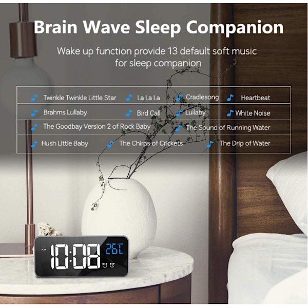 LATEC digital väckarklocka, LED-väckarklocka med snooze-funktion, USB portar för laddning (silver)
