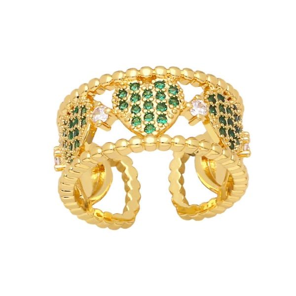Ring Vintage Zircon Heart Stud Motesmykker Ac8484 Green