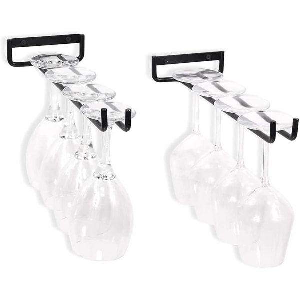 Vinglasställ Set med 2 hängande glashållare Stemware Glasögonhållare för hylla Hängande glasställ under skåpet Vinglasställ svart, med skruvar