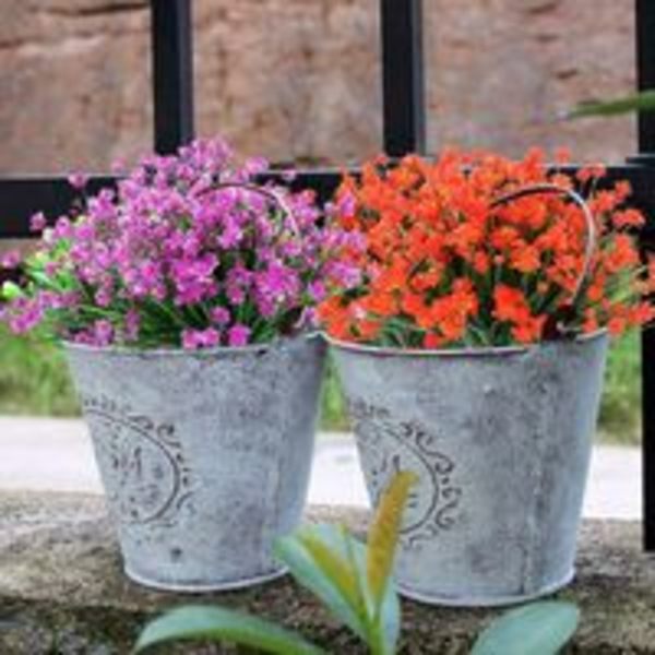 8 bundter udendørs kunstige falske blomsterbuske UV-resistente planter, falsk plastgrønt til Indo