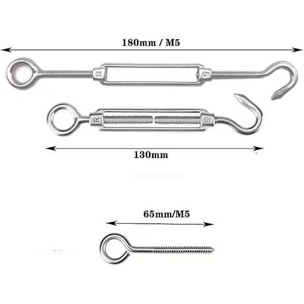 30m/2mm rustfrit stålwiresæt med M5 Heavy Duty trådstrammer, hegnswirerullesæt, kabelværnsæt, havewirestrammere til klatring