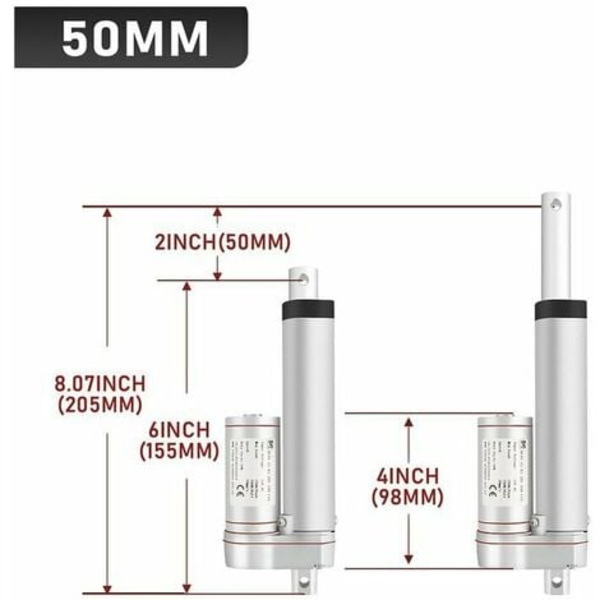 Lineaarinen toimilaite 12 V sähköinen lineaarinen toimilaite, suuri lujuus 1500N 50 mm iskun - hopeanharmaa