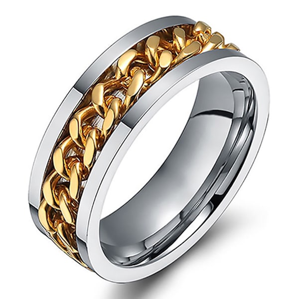 Punk män kvinnor unisex rostfritt stål kedja inlagd finger ring band smycken gåva Gold 11