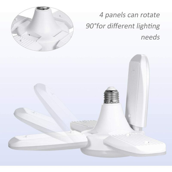 28W E27 garasjelys, kjølig hvit 6500K 3100Lm deformerbar verkstedlys med 4 justerbare paneler, LED-takbelysning,