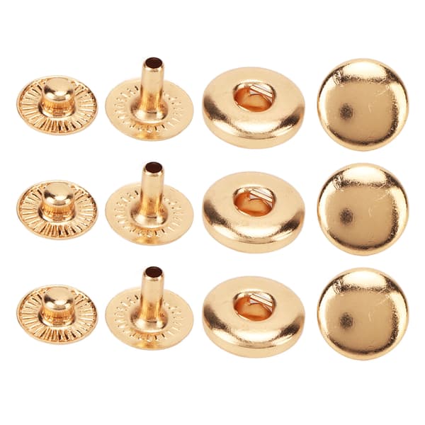 200-set tryckknappar 8mm stark koppar utsökt glans allmänt använda läderknappar för kläder, väskor, läder, guld
