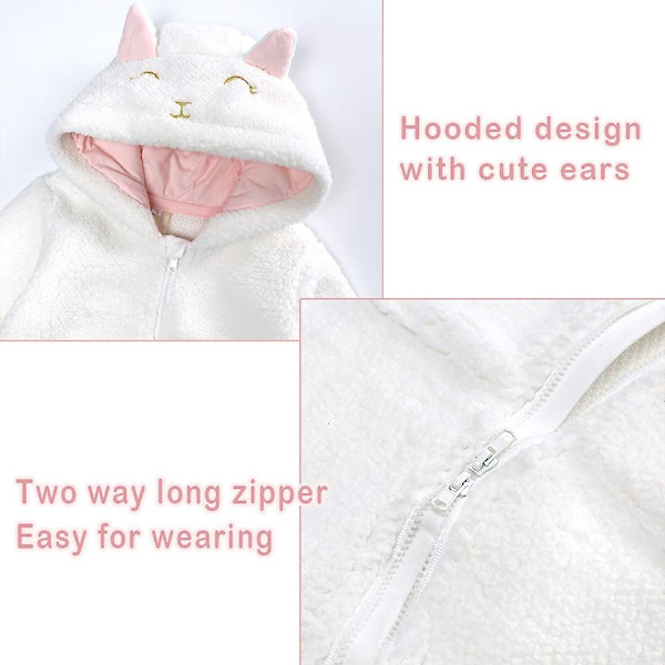 Baby fleece jumpsuit hættedragt snedragt langærmet jakkesæt White