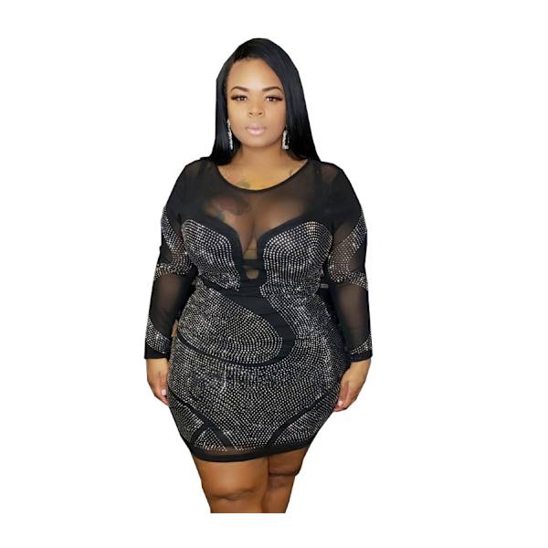 Sexet Plus Size Mesh Se Through Bodycon Mini-kjole 4XL