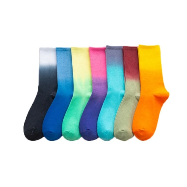 Gradientstrumpor, sportstrumpor med medium tub, damstrumpor, europeiska och amerikanska streetskateboards, tie-dye casual strumpor (en one size (36-43) grön-275+