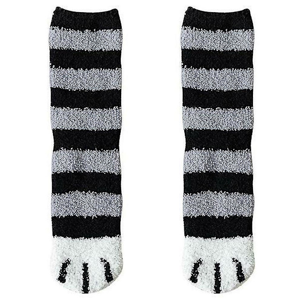 Kvinnor Varm Rolig Fluffig Cat Paw Mjuk Säng Tofflor Strumpor Black Striped